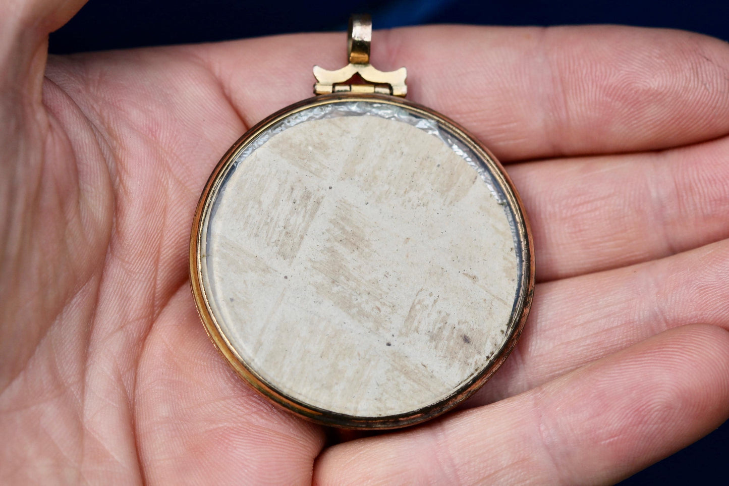 Antique Georgian Gold Filled Pendant Locket | Hand Painted Miniature | Blue Glass | c.1780