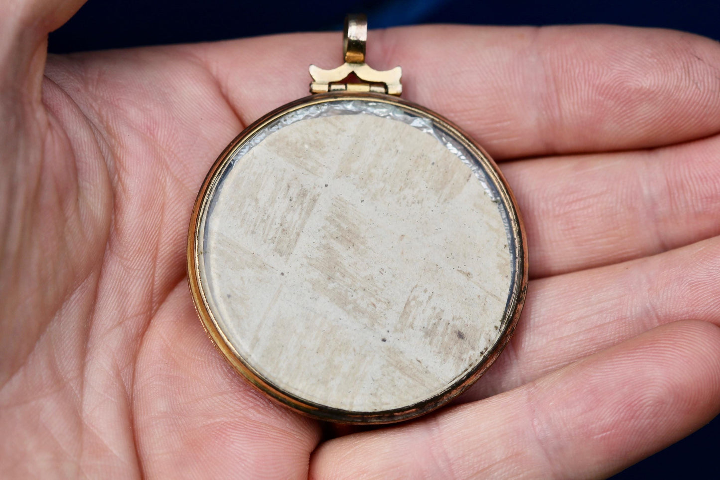 Antique Georgian Gold Filled Pendant Locket | Hand Painted Miniature | Blue Glass | c.1780