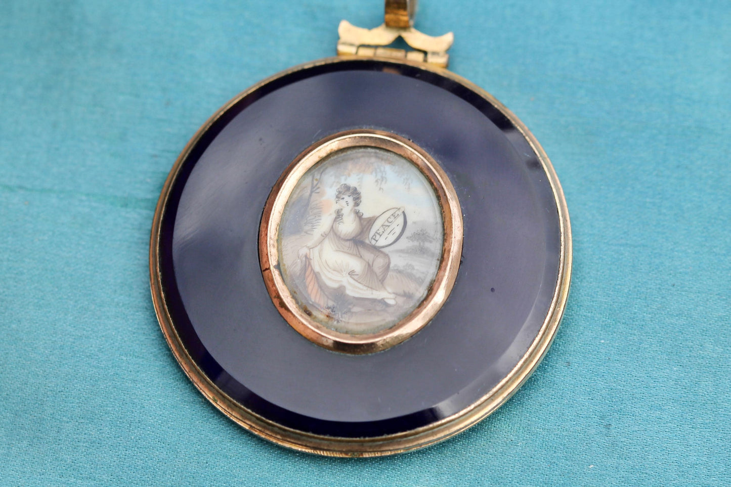 Antique Georgian Gold Filled Pendant Locket | Hand Painted Miniature | Blue Glass | c.1780