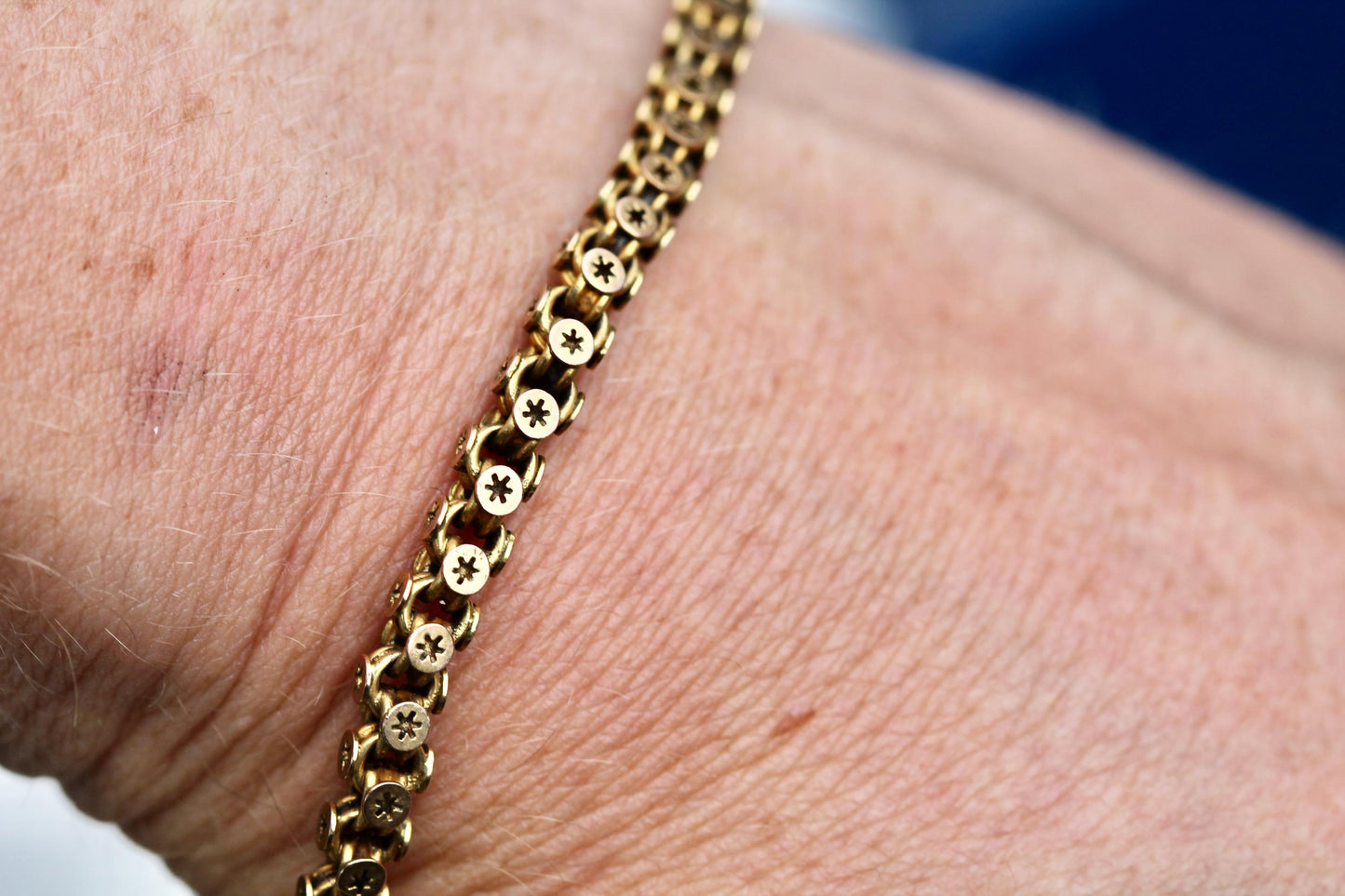 Antique 9ct Gold Star Link Bracelet | Pierced Star Links | Victorian c.1880 | Dog Clasp