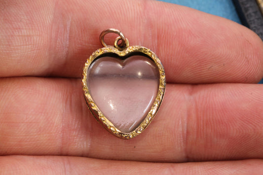 Antique 9ct Gold Heart Pendant With Glass Panels | Keepsake Locket | Edwardian