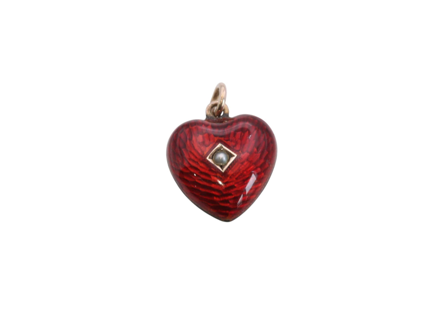 Antique 9ct Rose Gold Red Enamel Puffy Heart Pendant | Seed Pearl | Victorian