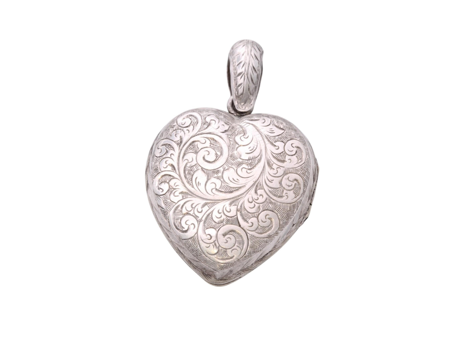 Antique Sterling Silver Heart Locket | Fern Leaf Chasing | c.1890