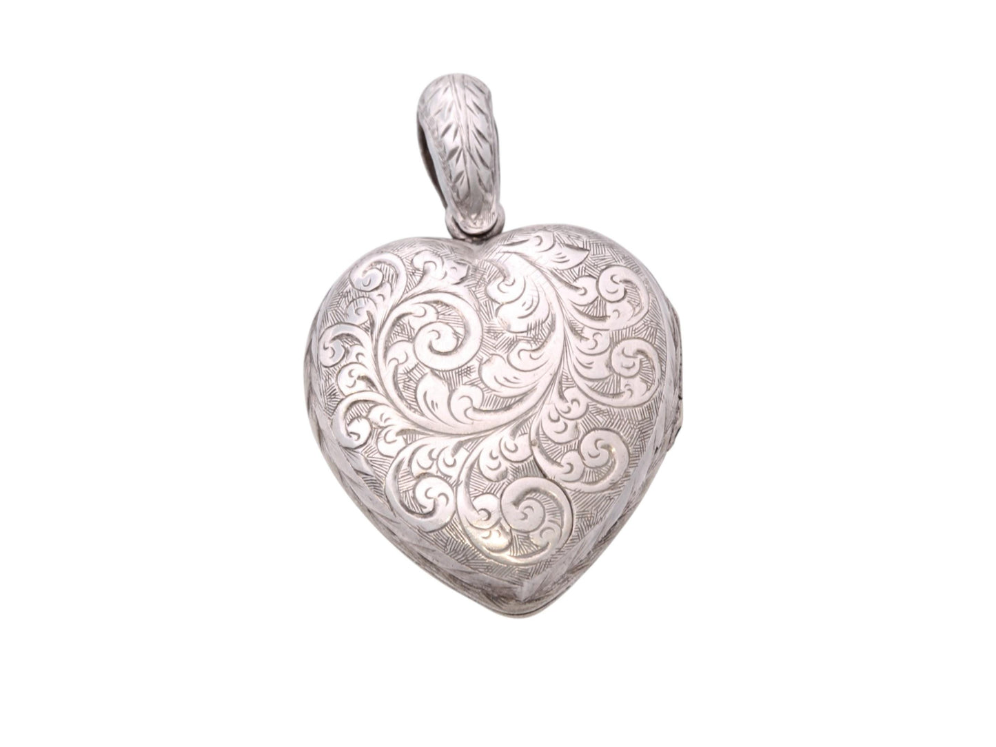 Antique Sterling Silver Heart Locket | Fern Leaf Chasing | c.1890