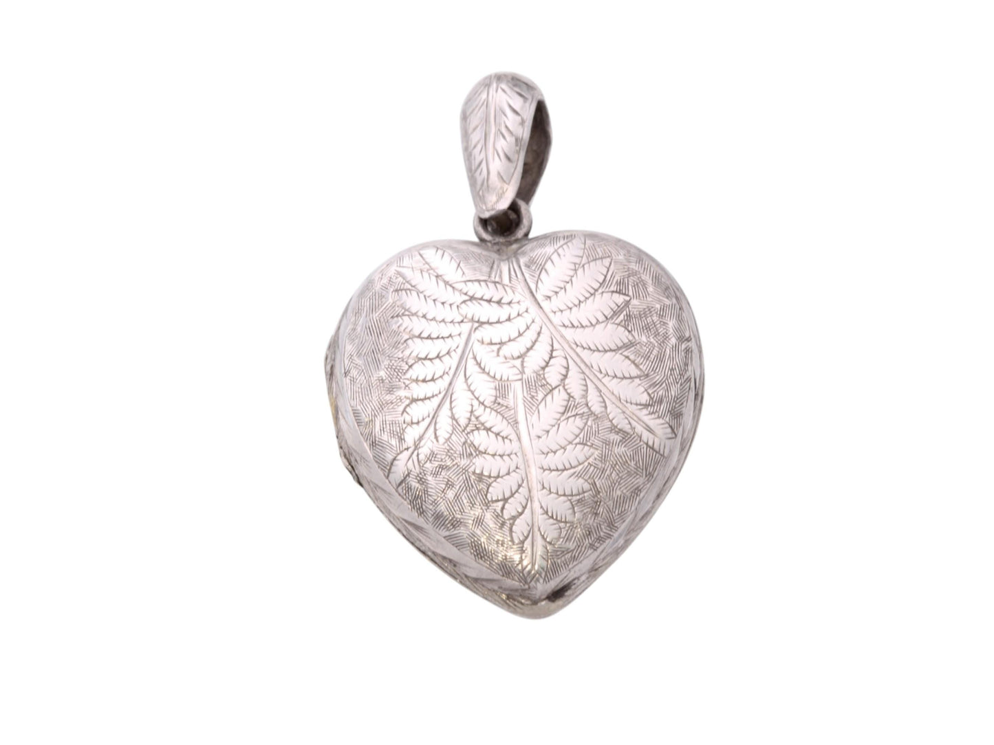 Antique Sterling Silver Heart Locket | Fern Leaf Chasing | c.1890
