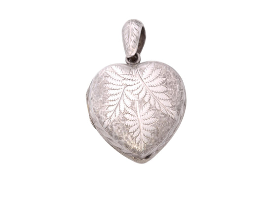 Antique Sterling Silver Heart Locket | Fern Leaf Chasing | c.1890