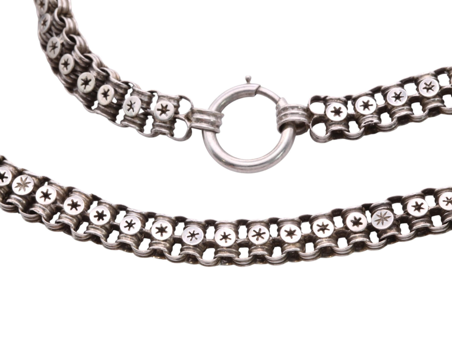 Antique Victorian Sterling Silver Necklace | Pierced Star Links | c.1880