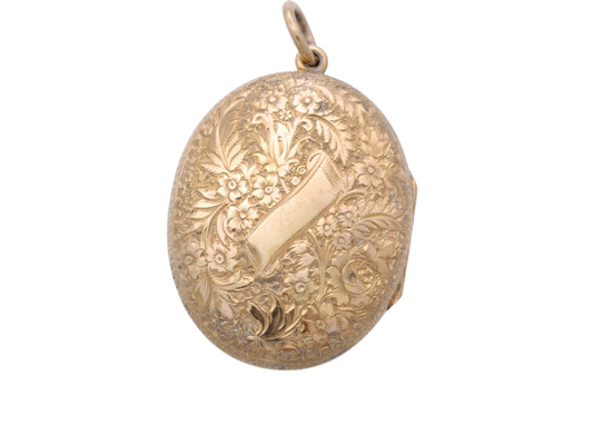 Antique Victorian 15ct Gold Locket | Forget-Me-Not & Fern Chasing | Fleur de Lis