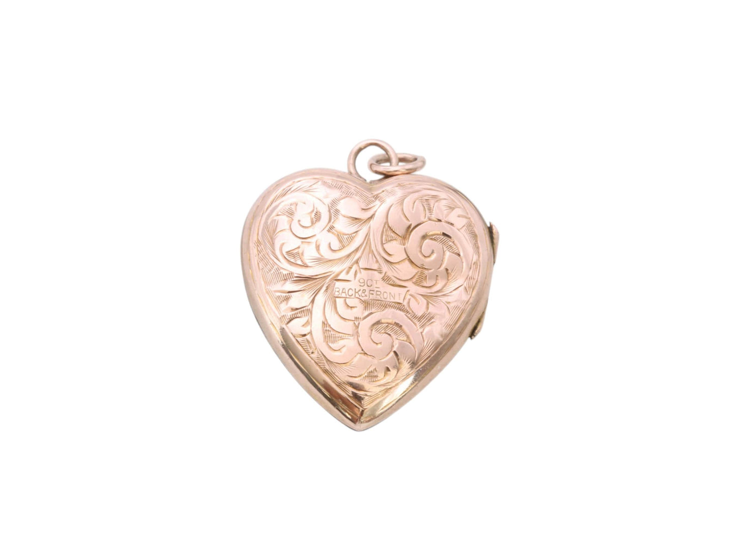 Antique 9ct Rose Gold Heart Locket | Floral Chasing | Edwardian