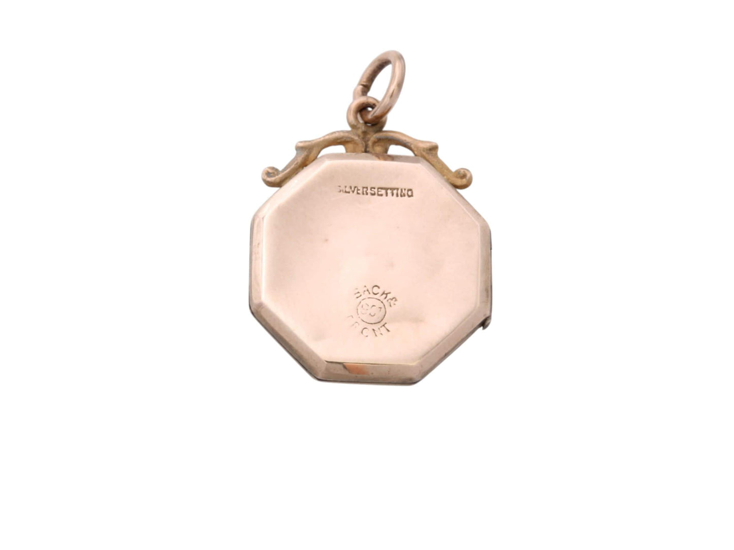 Antique 9ct Gold Octagonal Locket | White & Red Paste Flower | Edwardian