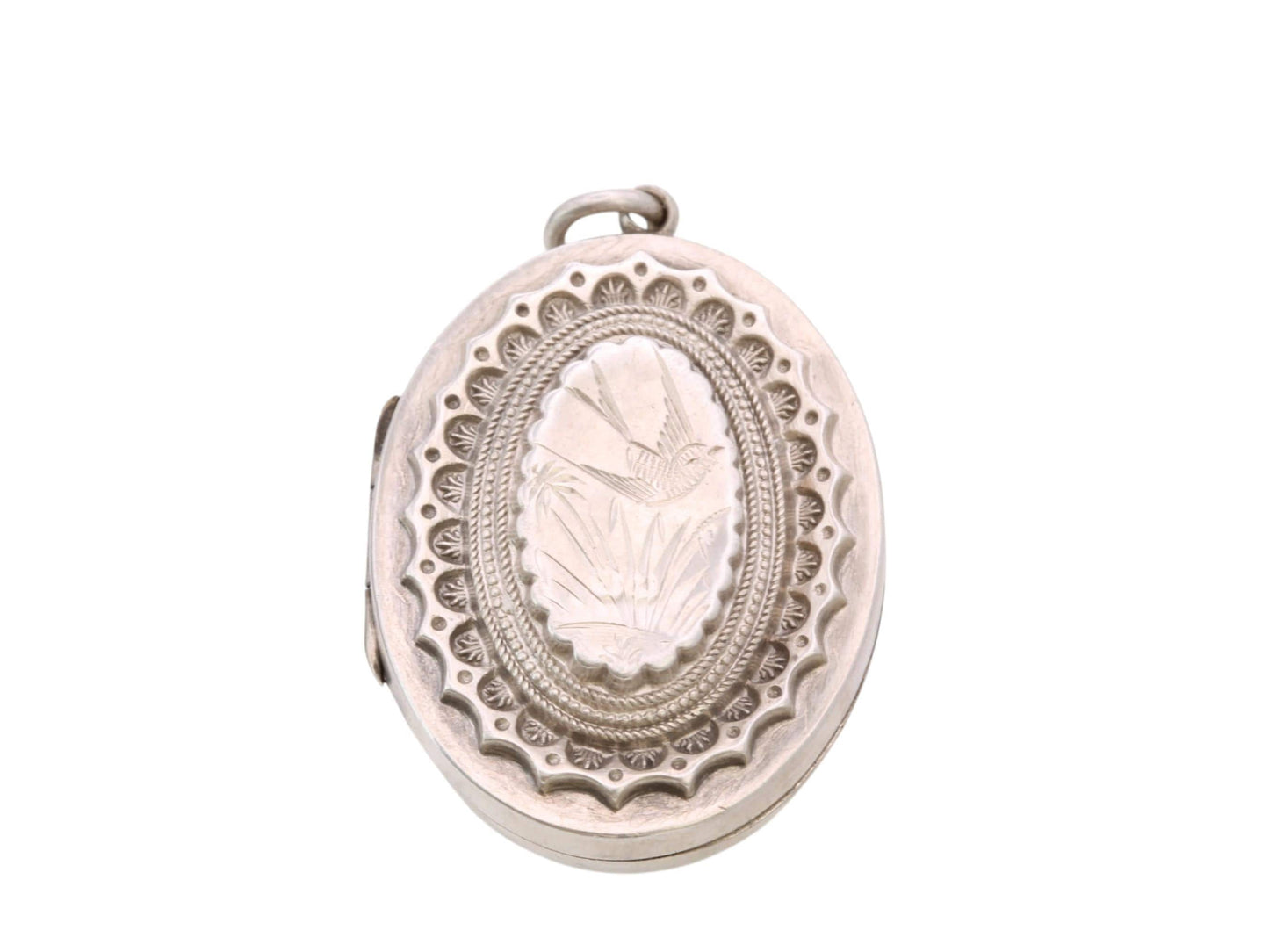 Antique Sterling Silver Locket | Chased Swallow in Flight | Victorian 1884