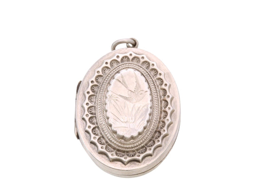 Antique Sterling Silver Locket | Chased Swallow in Flight | Victorian 1884