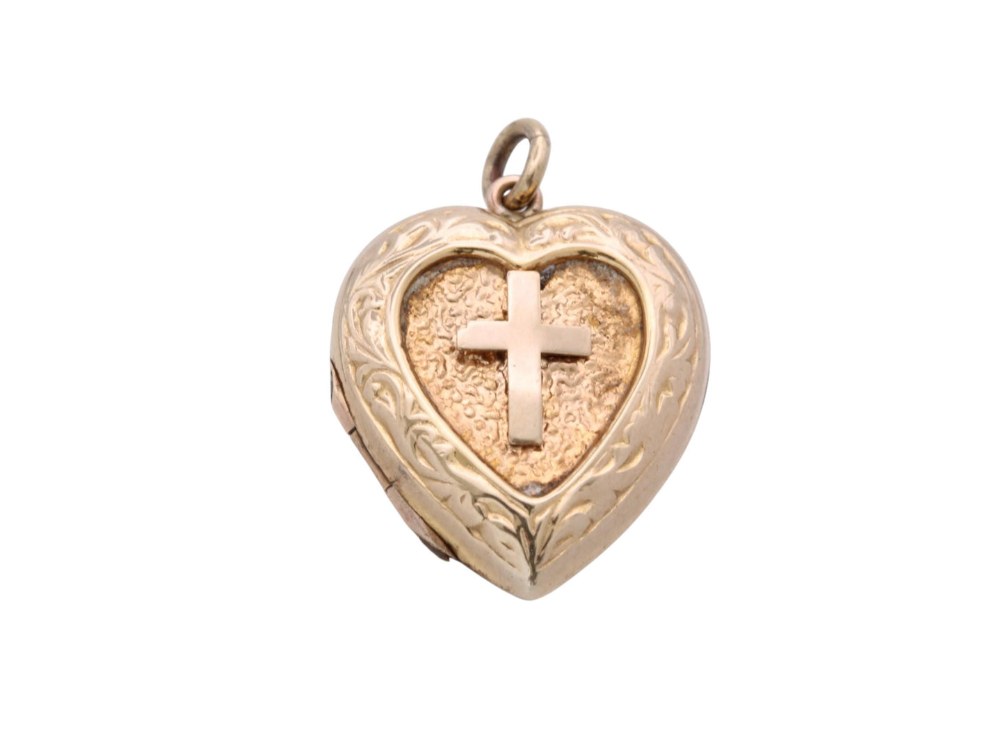 Vintage 9ct Gold Heart Locket | Cross Motif | Double Keepsake | c.1970