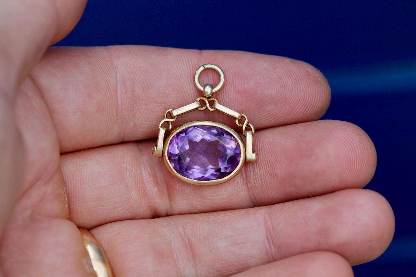 Antique 15ct Gold Amethyst Spinner Pendant | Faceted 5.5ct | Edwardian