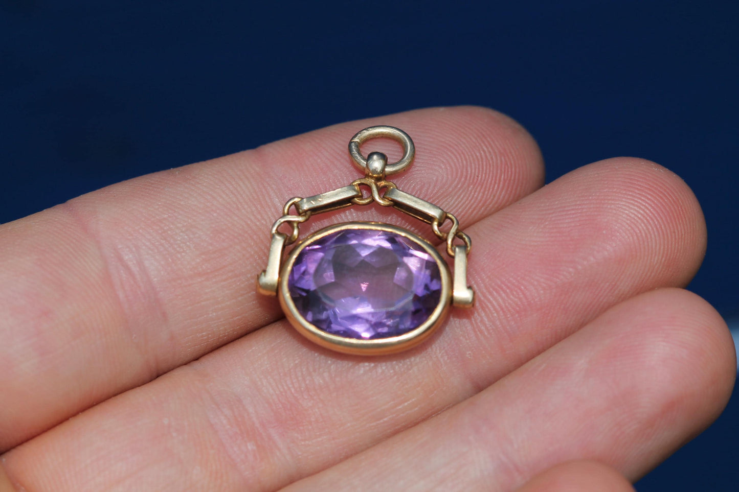 Antique 15ct Gold Amethyst Spinner Pendant | Faceted 5.5ct | Edwardian
