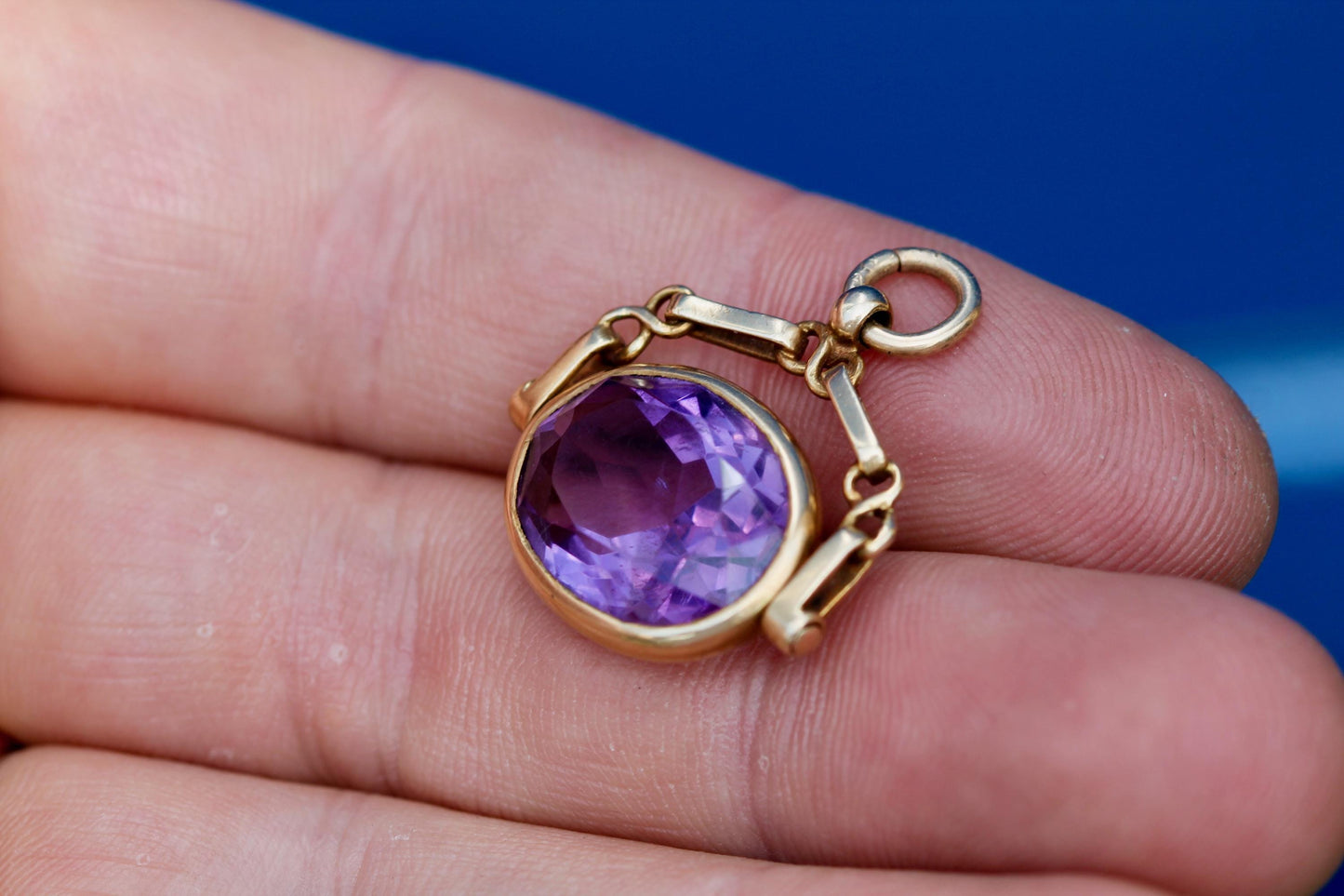 Antique 15ct Gold Amethyst Spinner Pendant | Faceted 5.5ct | Edwardian