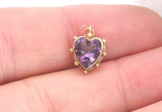 Antique 15ct Gold Small Heart Amethyst Pendant | c.1901