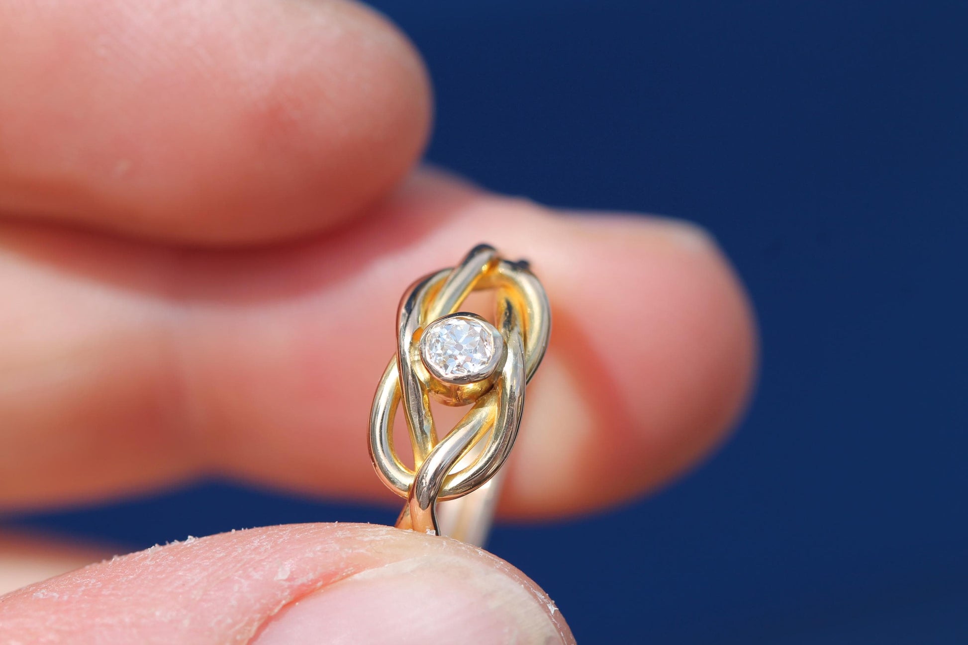 Antique-18ct-Gold-Lover's-Knot-Ring-|-Old-Mine-Cut-Diamond-|-Victorian-c.1880