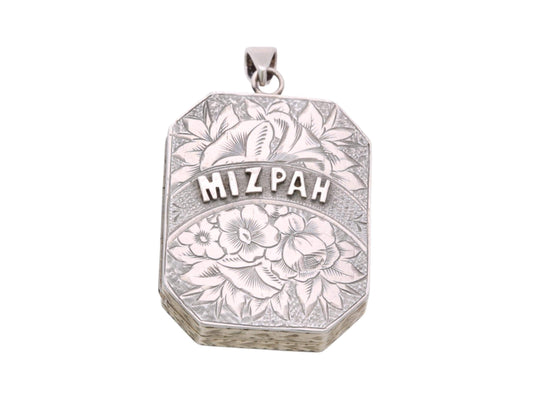 Antique Sterling Silver Mizpah Locket | Forget-Me-Not & Rose Chasing | Victorian