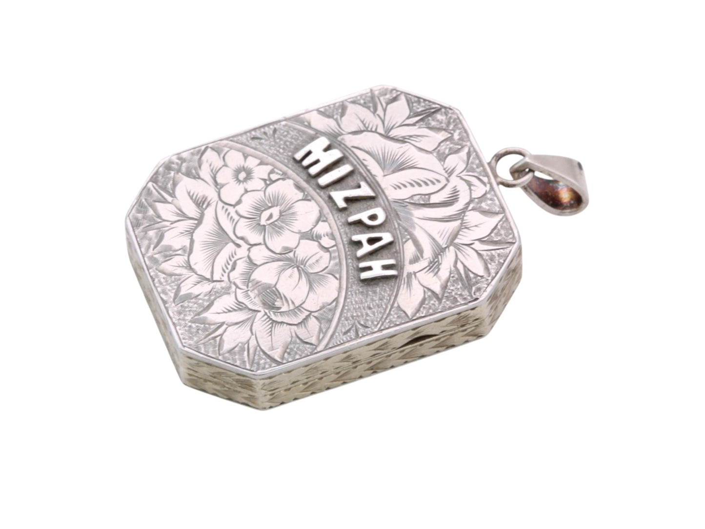 Antique Sterling Silver Mizpah Locket | Forget-Me-Not & Rose Chasing | Victorian