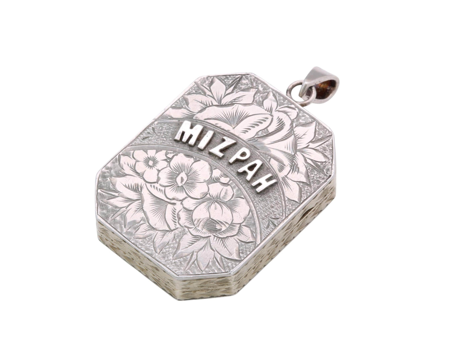 Antique Sterling Silver Mizpah Locket | Forget-Me-Not & Rose Chasing | Victorian
