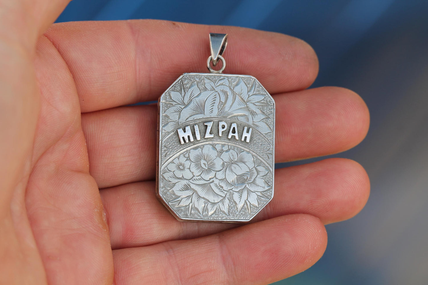Antique Sterling Silver Mizpah Locket | Forget-Me-Not & Rose Chasing | Victorian