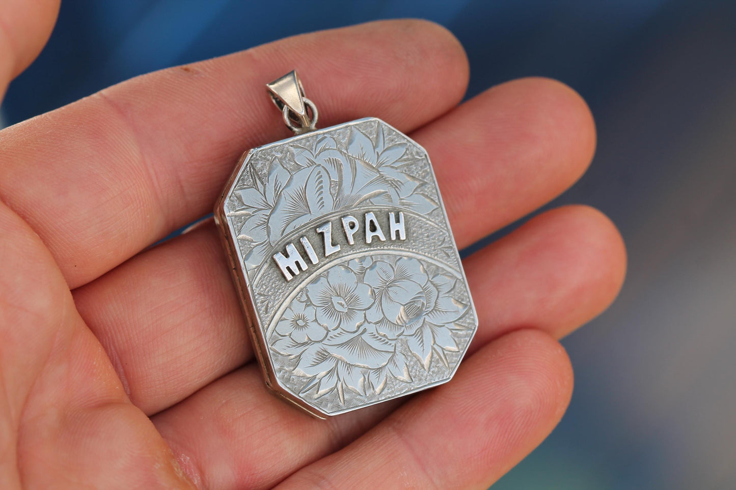 Antique Sterling Silver Mizpah Locket | Forget-Me-Not & Rose Chasing | Victorian