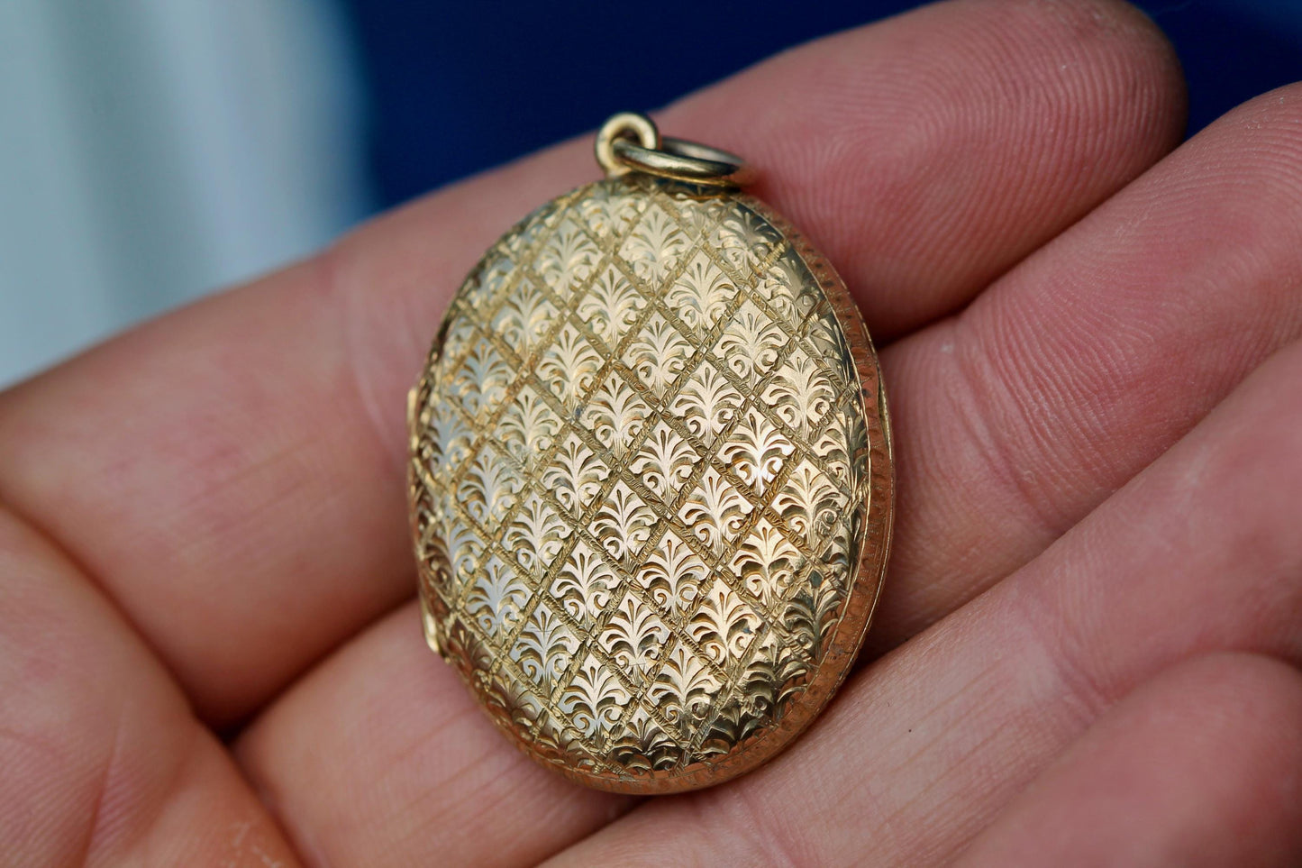 Antique Victorian 15ct Gold Locket | Forget-Me-Not & Fern Chasing | Fleur de Lis