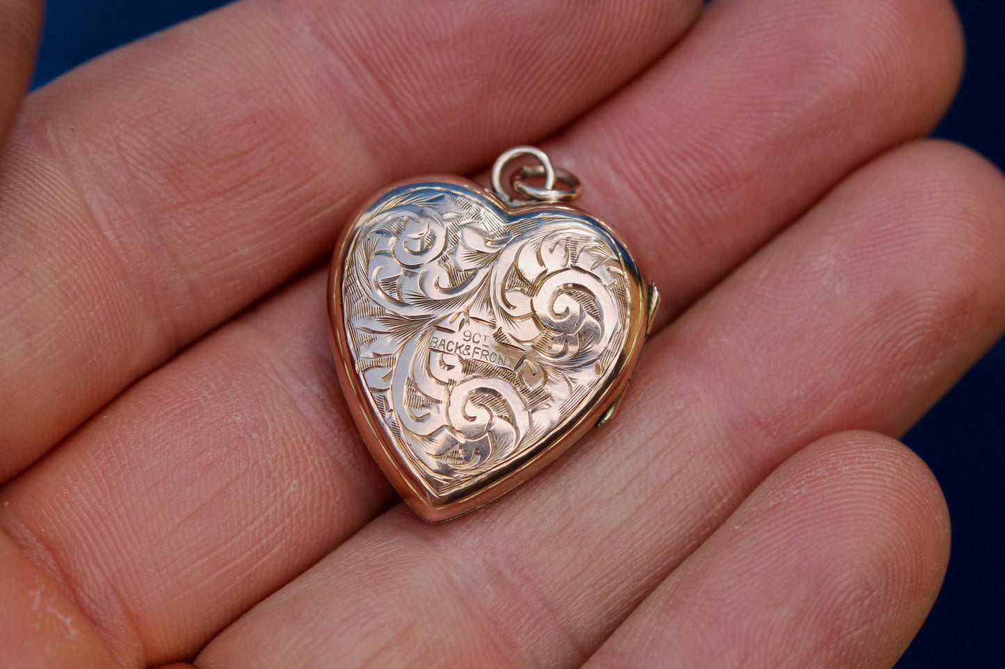Antique 9ct Rose Gold Heart Locket | Floral Chasing | Edwardian