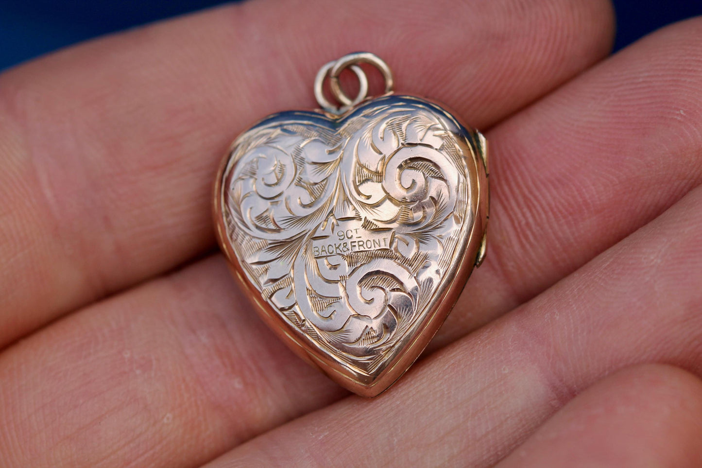 Antique 9ct Rose Gold Heart Locket | Floral Chasing | Edwardian