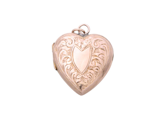 Antique 9ct Rose Gold Heart Locket | Floral Chasing | Edwardian