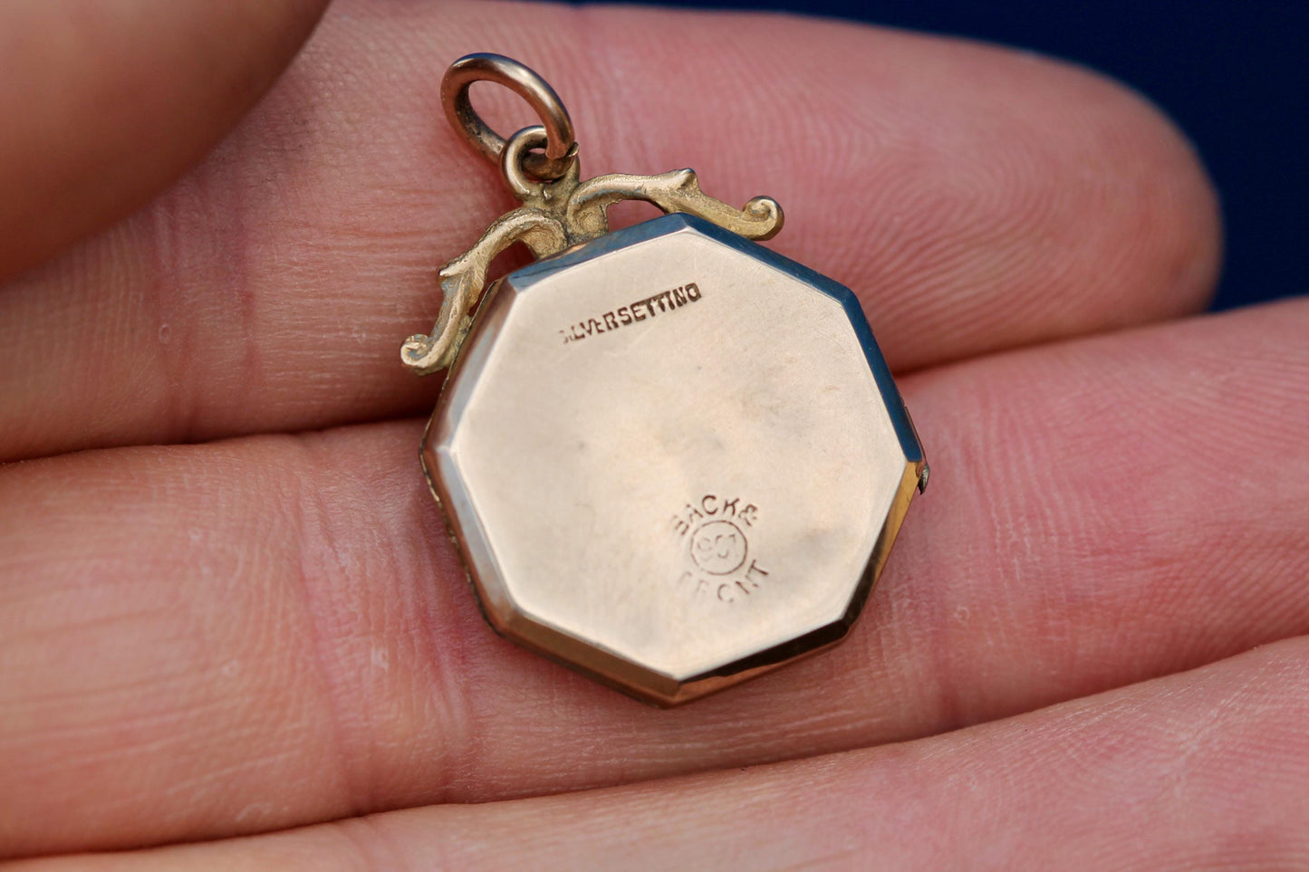 Antique 9ct Gold Octagonal Locket | White & Red Paste Flower | Edwardian