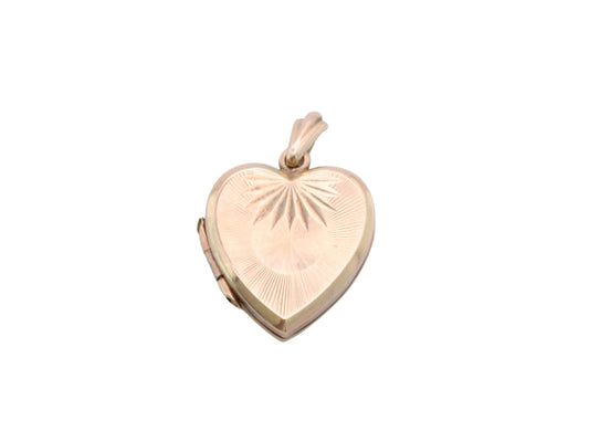 Vintage 9ct Gold Heart Locket | Starburst Design | Art Deco Styling | c.1960