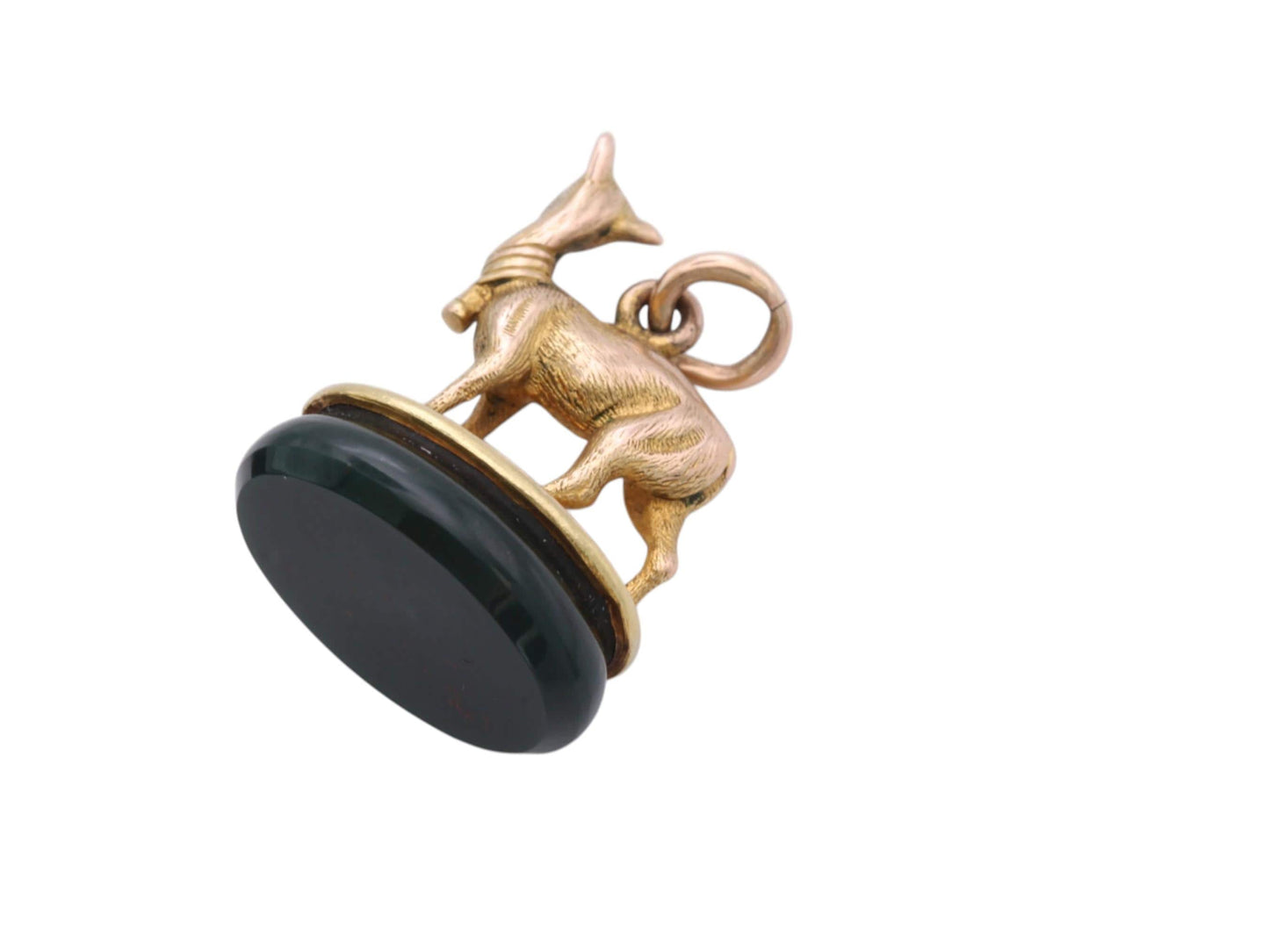 Victorian 15ct Gold Pendant | Deer On Bloodstone | c.1880