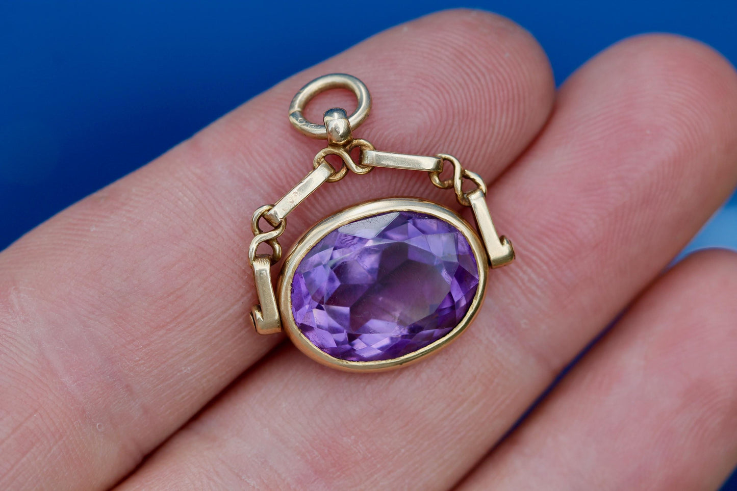 Antique 15ct Gold Amethyst Spinner Pendant | Faceted 5.5ct | Edwardian