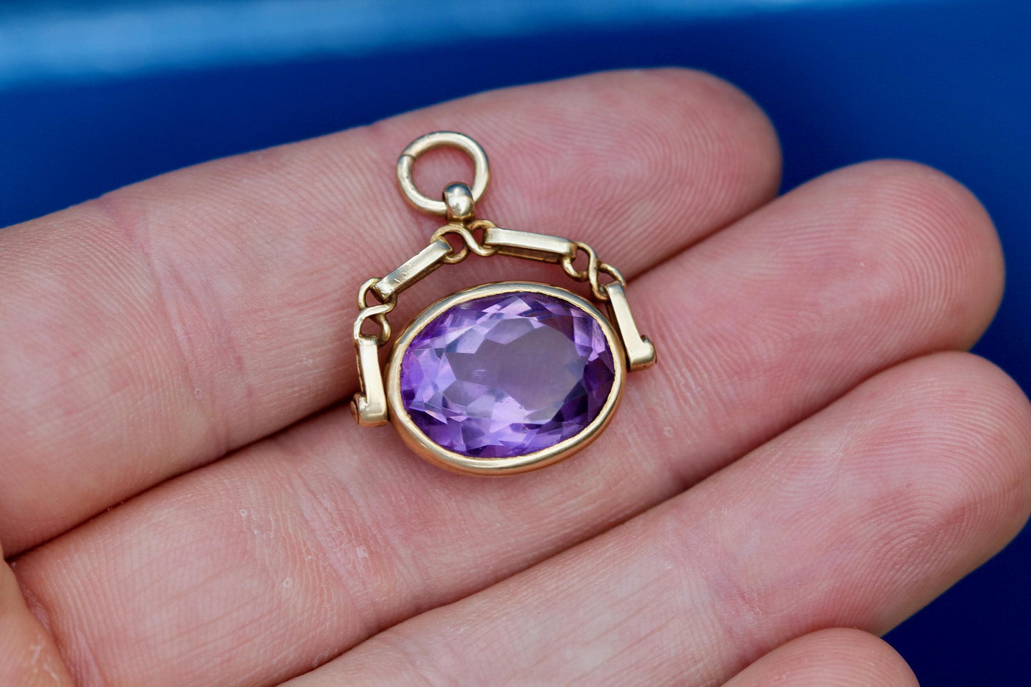 Antique 15ct Gold Amethyst Spinner Pendant | Faceted 5.5ct | Edwardian