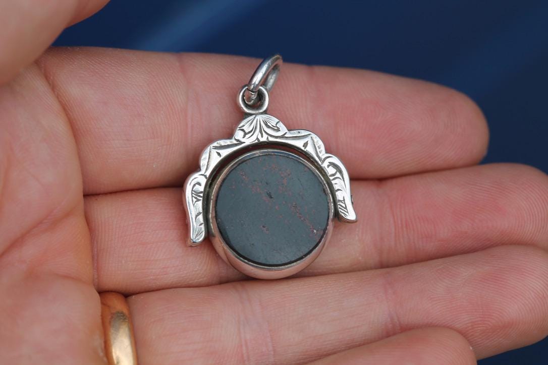 Antique Silver Spinner Pendant | Bloodstone & Carnelian | Victorian