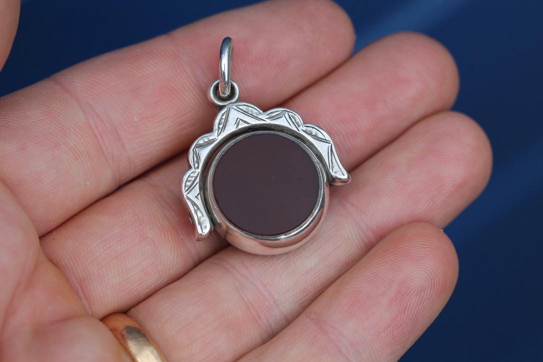 Antique Silver Spinner Pendant | Bloodstone & Carnelian | Victorian