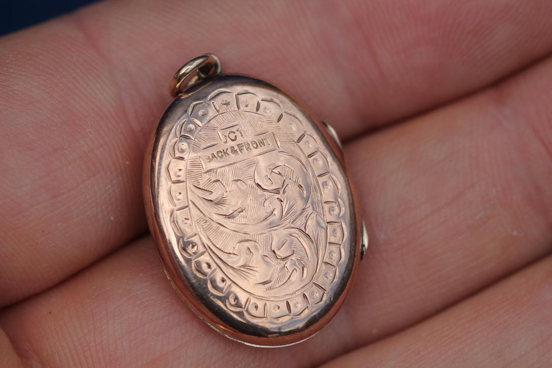 Antique 9ct Rose Gold Locket | Floral Chasing Front & Back | Edwardian