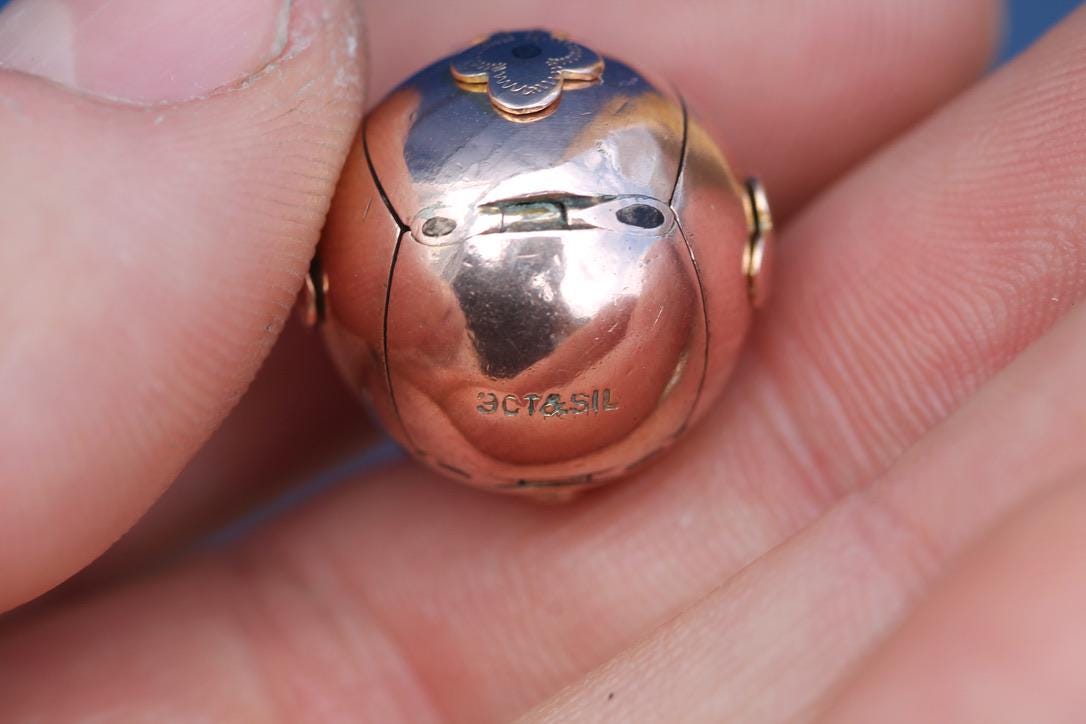Antique 9ct Rose Gold & Silver Masonic Ball Pendant | Edwardian