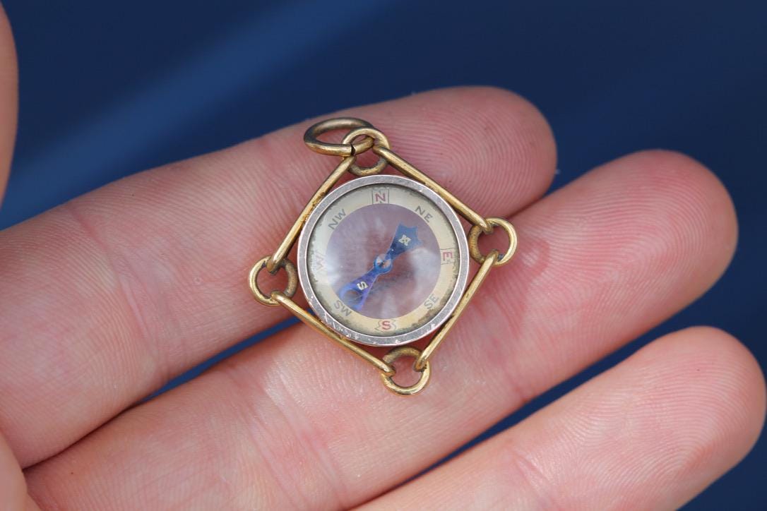 Antique 15ct Gold Compass Pendant | Trombone Link Border | Victorian c.1890