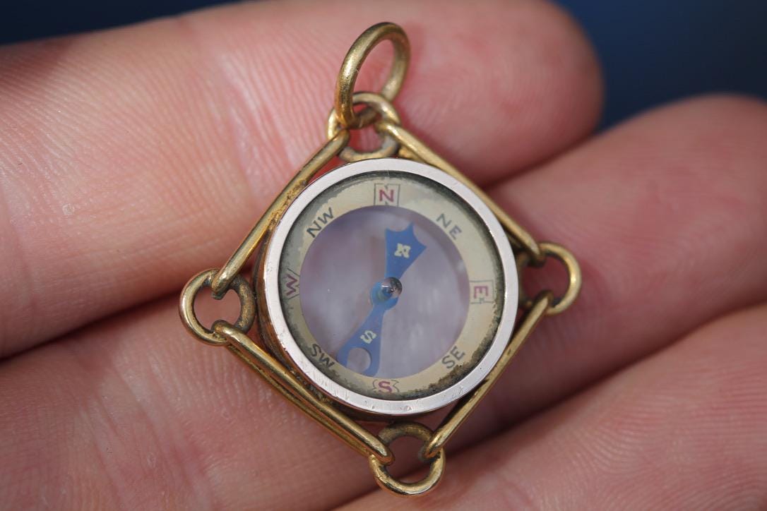Antique 15ct Gold Compass Pendant | Trombone Link Border | Victorian c.1890