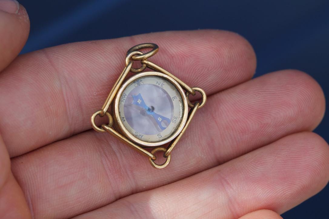 Antique 15ct Gold Compass Pendant | Trombone Link Border | Victorian c.1890