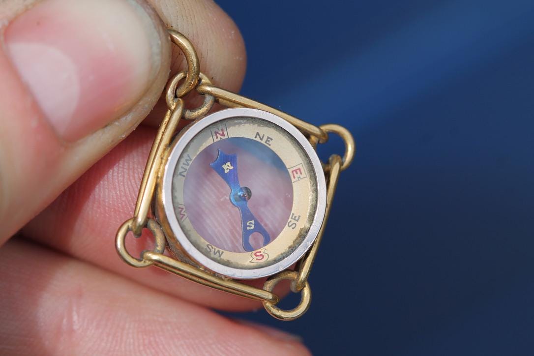 Antique 15ct Gold Compass Pendant | Trombone Link Border | Victorian c.1890