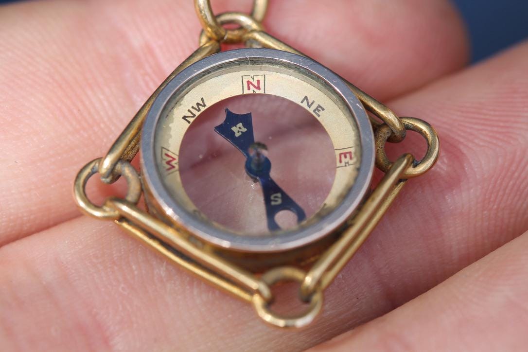 Antique 15ct Gold Compass Pendant | Trombone Link Border | Victorian c.1890