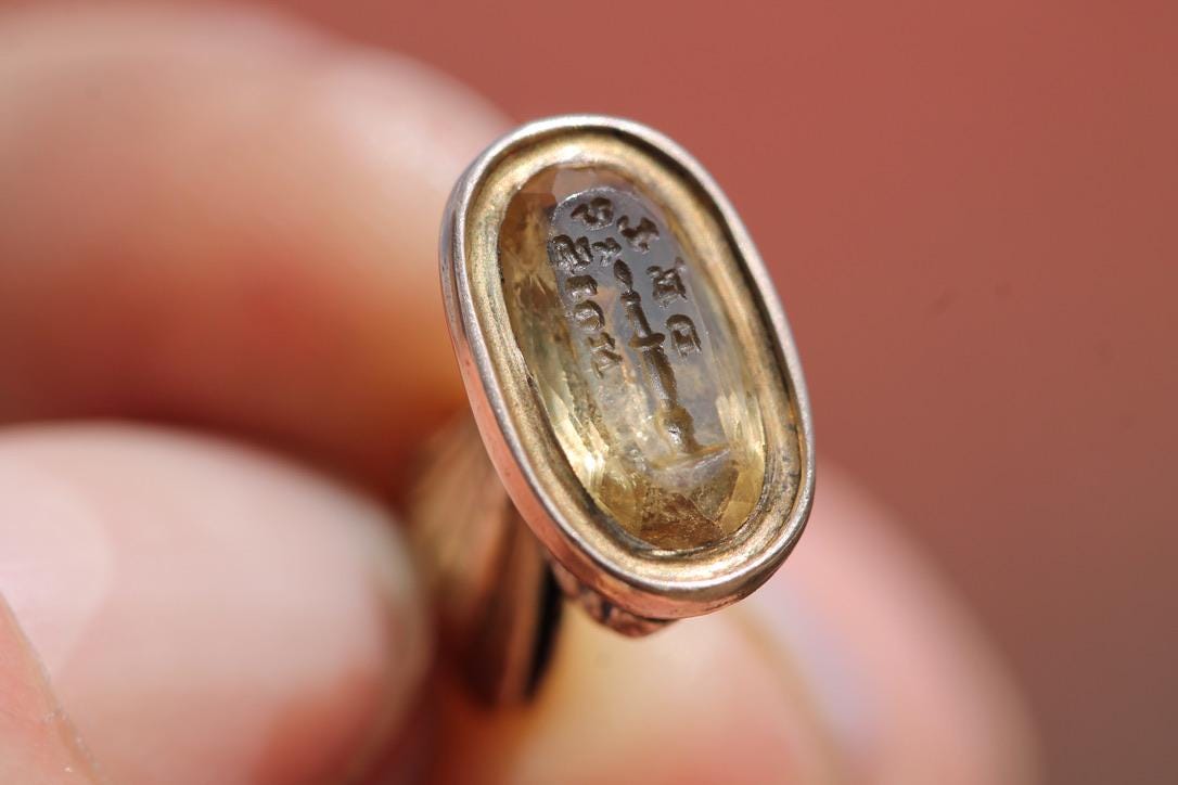 Antique Victorian 15ct Gold Pendant Citrine Intaglio | Moth & "DELUSION"