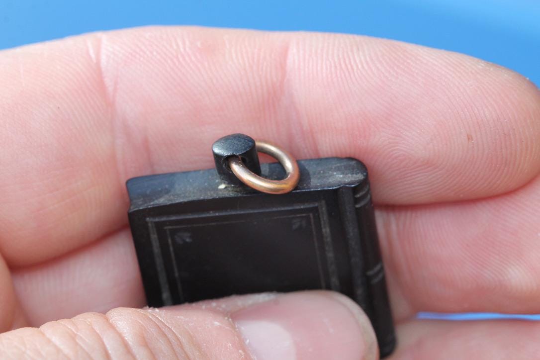 Antique Whitby Jet Book Pendant | Floral Carving | 9ct Gold Jump Ring | Victorian