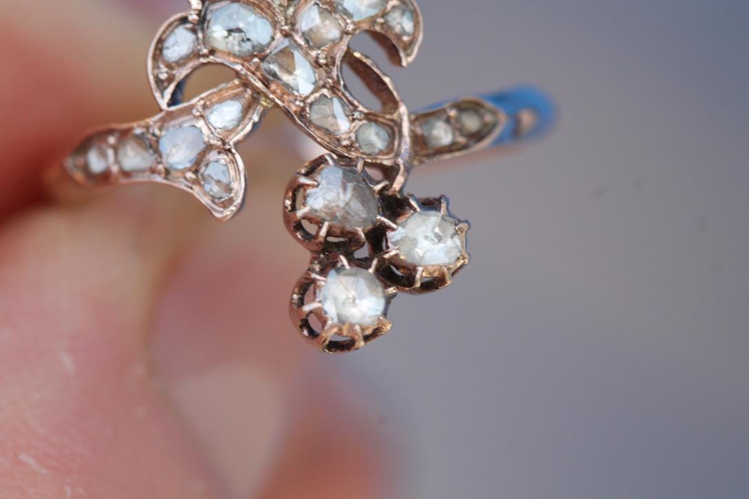 Antique 9ct Gold Georgian Diamond Ring | Shamrock & Floral Design | c.1830