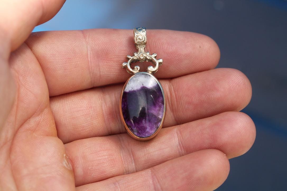 Vintage 9ct Gold Blue John Pendant | Derbyshire Fluorite | Edinburgh hallmarks