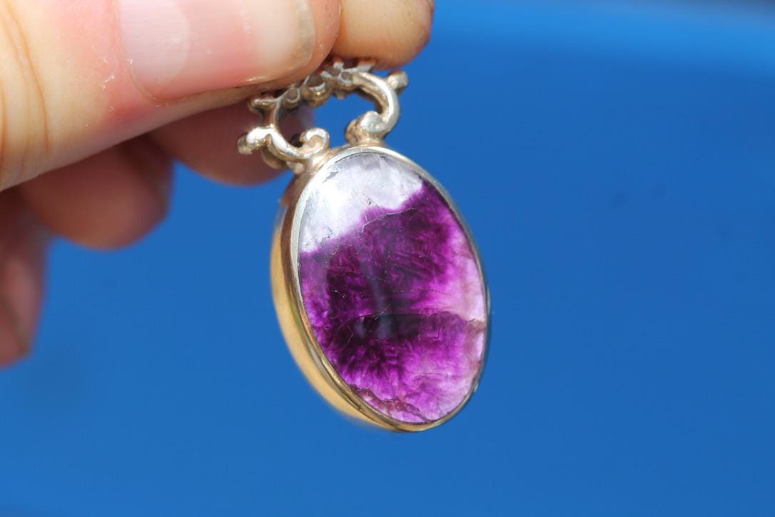 Vintage 9ct Gold Blue John Pendant | Derbyshire Fluorite | Edinburgh hallmarks